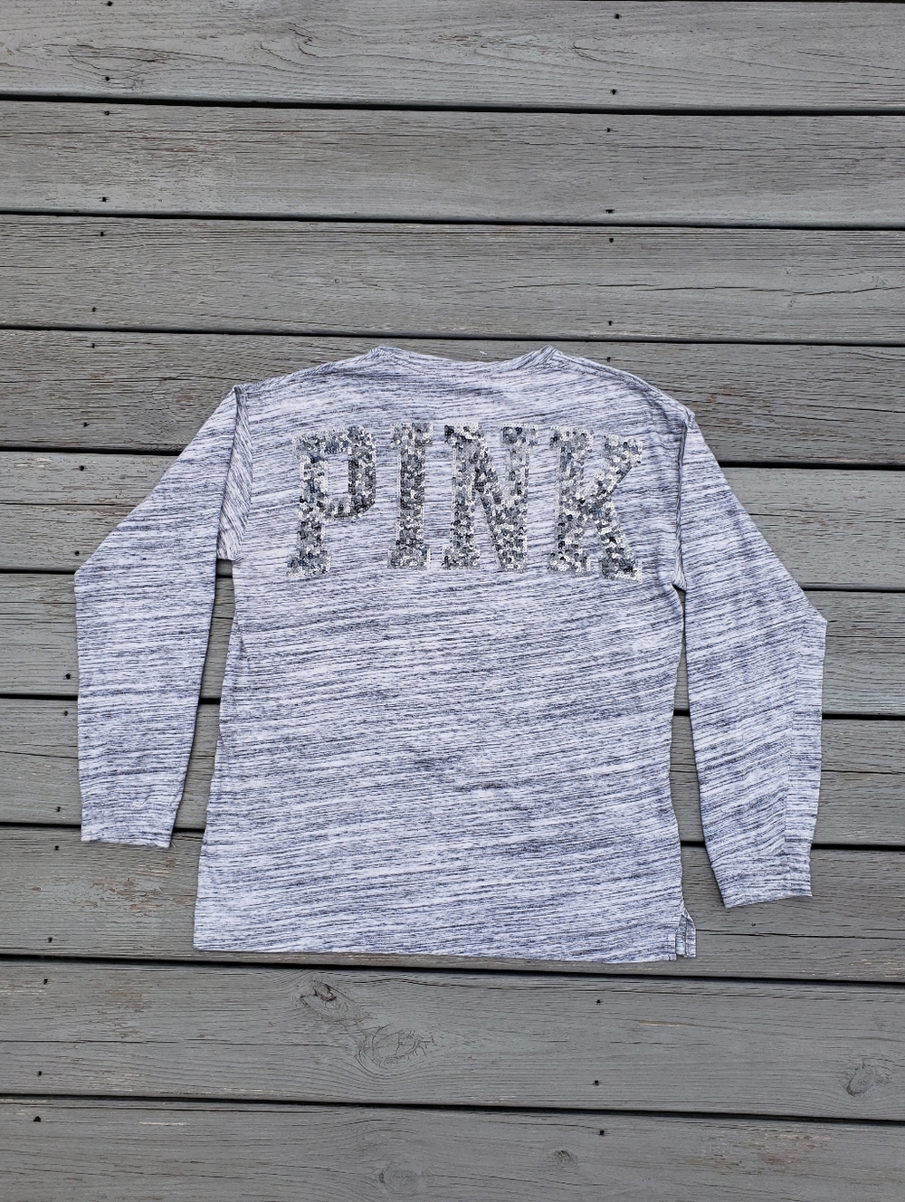 PINK Victoria's Secret Sequined Long Sleeve Pocket T-Shirt Medium - Picture 3 of 16